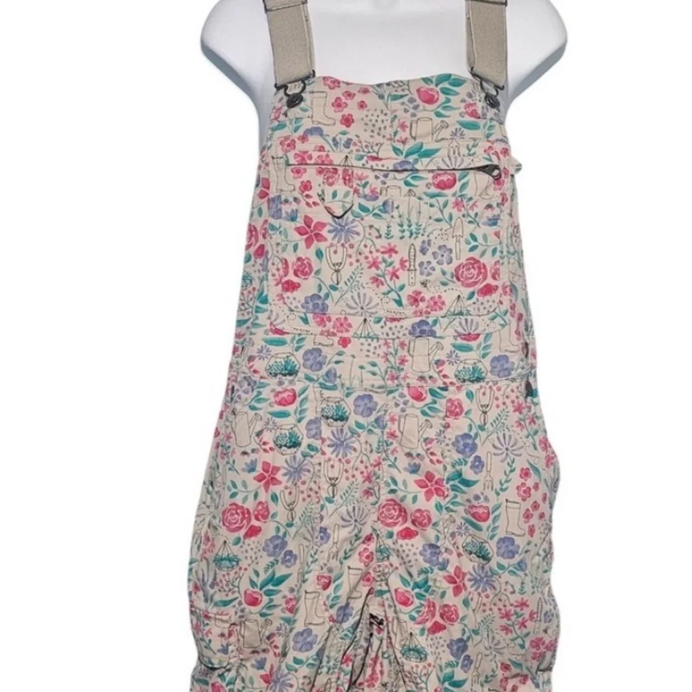 Duluth Trading Heirloom Gardening Floral Garden Print Short Overalls Shorts L - Picture 2 of 8